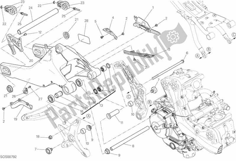 All parts for the Forcellone Posteriore of the Ducati Monster 821 Thailand 2015